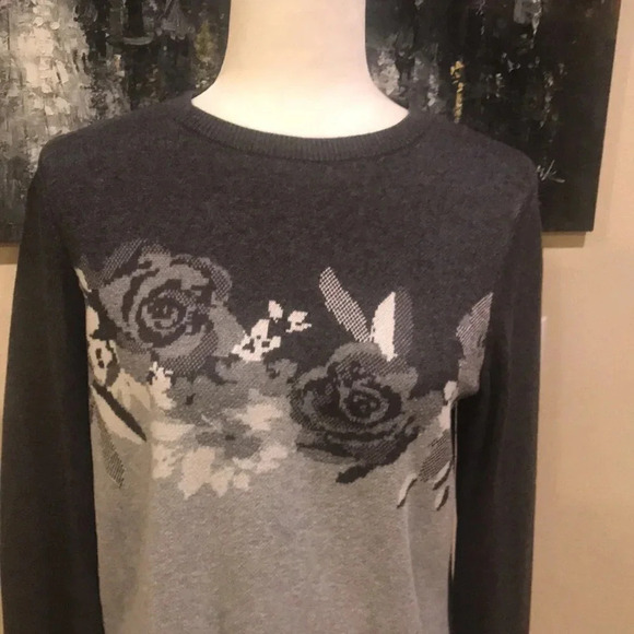 Bass Classic Gray Floral Front Pullover Sweater-Large - Picture 2 of 5